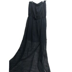 Swank Womens Halter Dress SIze Large Sheer Black Long Maxi Dress